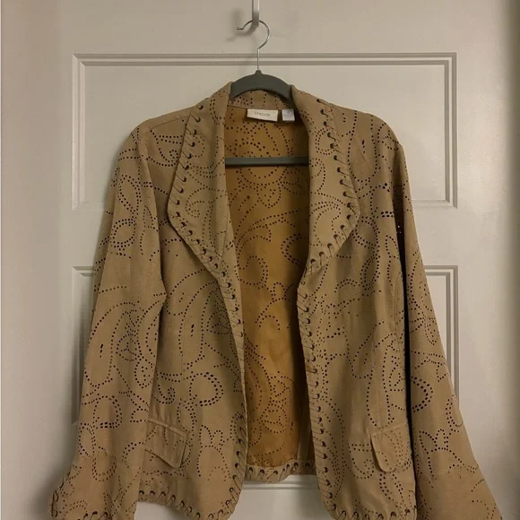 Chico's Tan Blazer with Embroidered Lapel - Picture 3 of 10